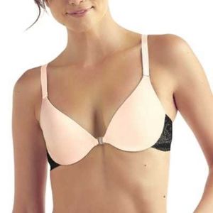 The Little Bra Company Alana Pink Deep Plunge Front Closure Push Up Bra Sz 28A